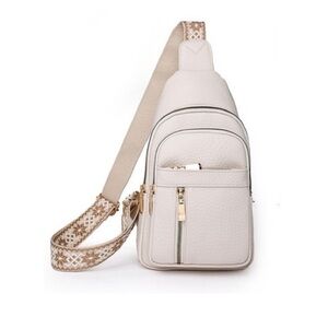 Vegan Leather Crossbody Sling Chest Pack Bag in Neutral